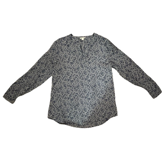 Garnet Hill Navy and White Silk Popover Blouse Size 12 - Picture 3 of 10